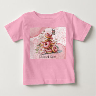 Pink Donuts & Floral Butterfly Girl Baby Shower T-Shirt