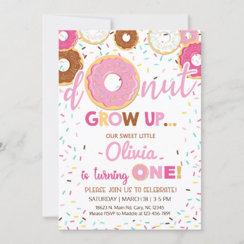 Pink donuts girl birthday invitation invite invitation