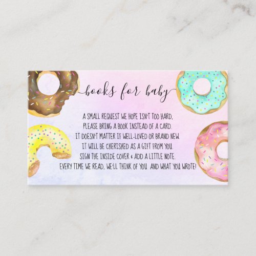 Pink Donuts Girl Book Request for Baby Shower Enclosure Card