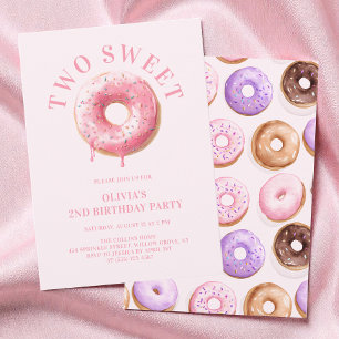 Pink Donuts Girls Two Sweet 2nd Birthday Party Invitation