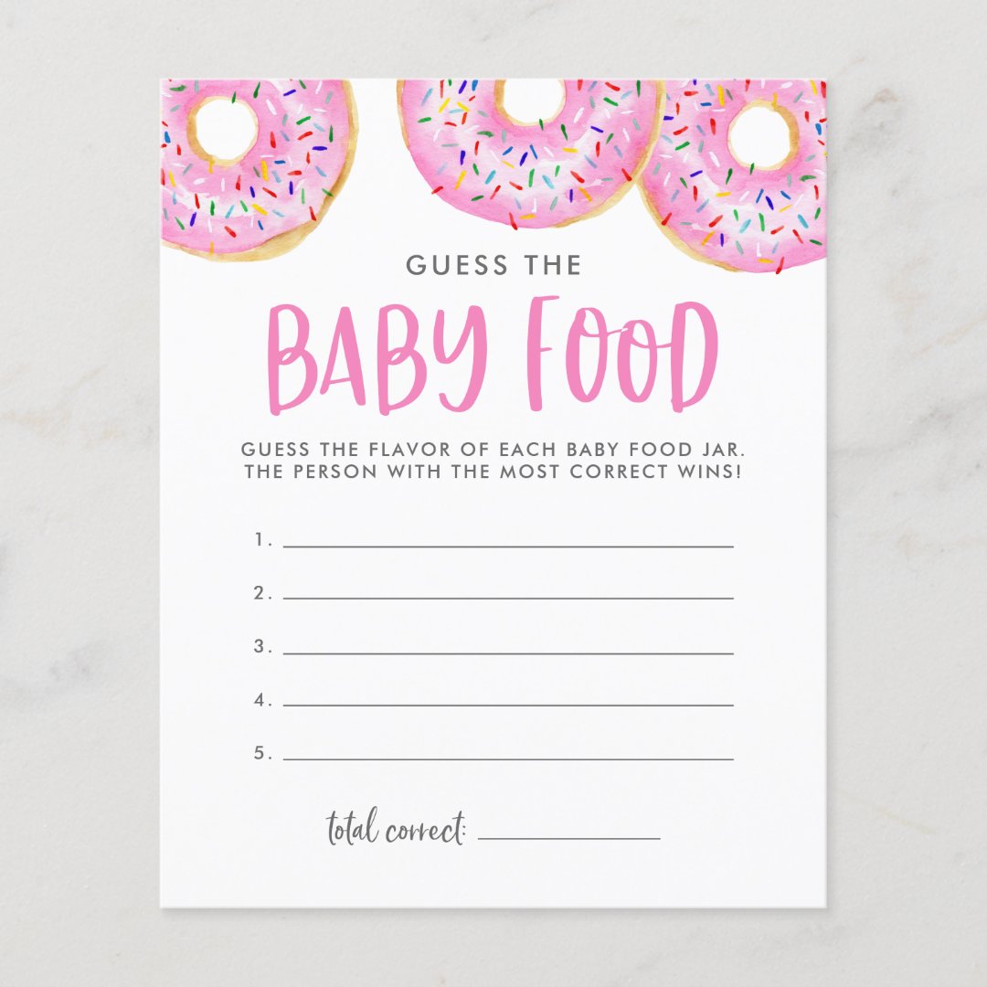 Pink Donuts Guess The Baby Food Baby Shower Game | Zazzle