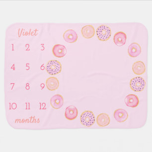 Pink Donuts - Newborn Girl Monthly Milestone Baby Blanket