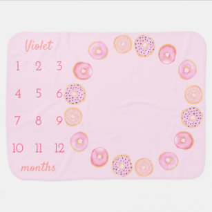 Pink Donuts - Newborn Girl Monthly Milestone Baby Blanket
