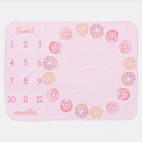 Pink Donuts _ Newborn Girl Monthly Milestone Baby Blanket