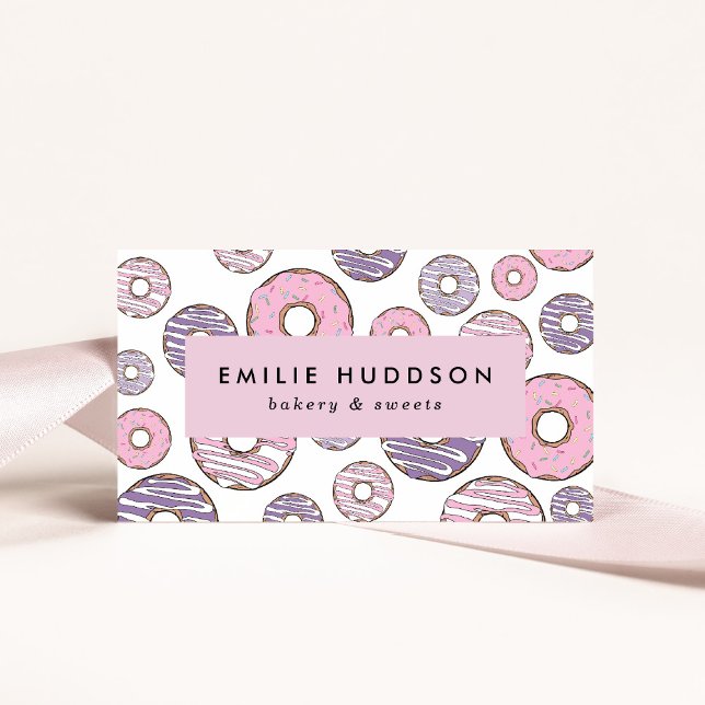 Pink Donuts, Purple Donuts, Cake Shop, Pastry Shop Business Card (Creator Uploaded)