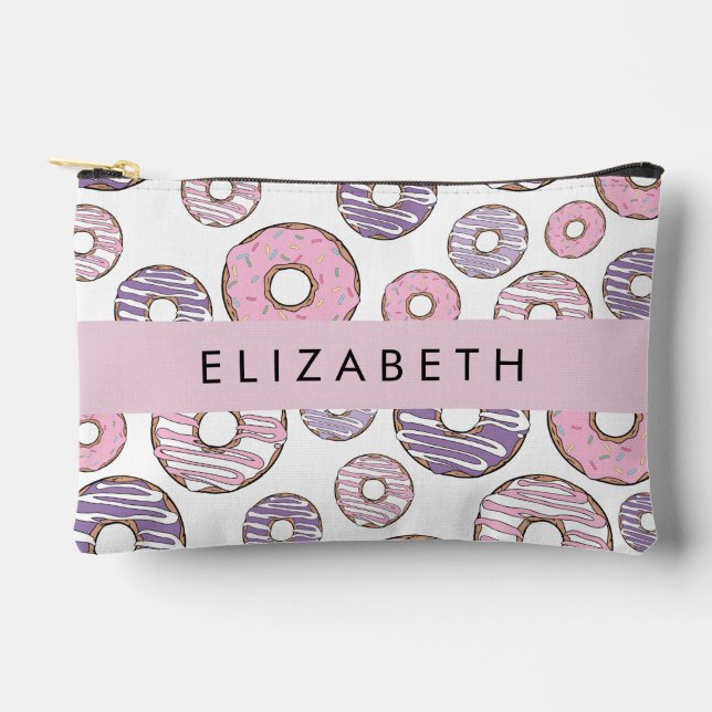 Pink Donuts, Purple Donuts, Sprinkles, Your Name Accessory Pouch (Front)