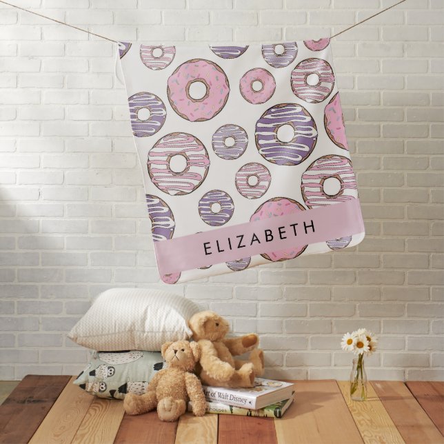 Pink Donuts, Purple Donuts, Sprinkles, Your Name Baby Blanket (In Situ)