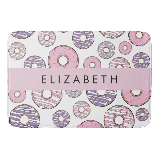 Pink Donuts, Purple Donuts, Sprinkles, Your Name Bath Mat (Front)