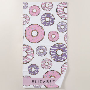 Pink Donuts, Purple Donuts, Sprinkles, Your Name Beach Towel