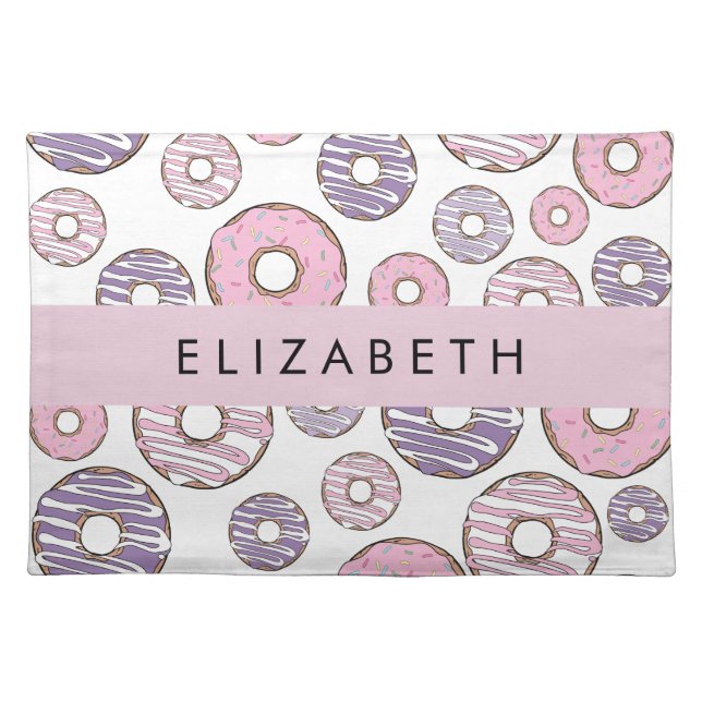 Pink Donuts, Purple Donuts, Sprinkles, Your Name Cloth Placemat (Front)