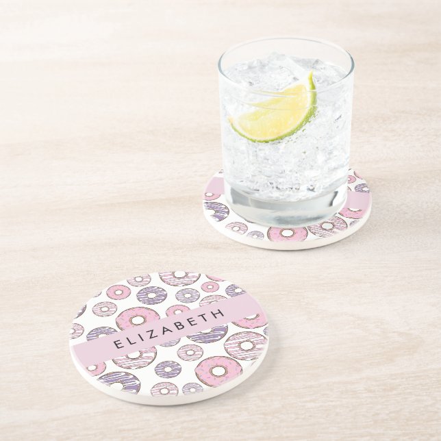 Pink Donuts, Purple Donuts, Sprinkles, Your Name Coaster (Side)