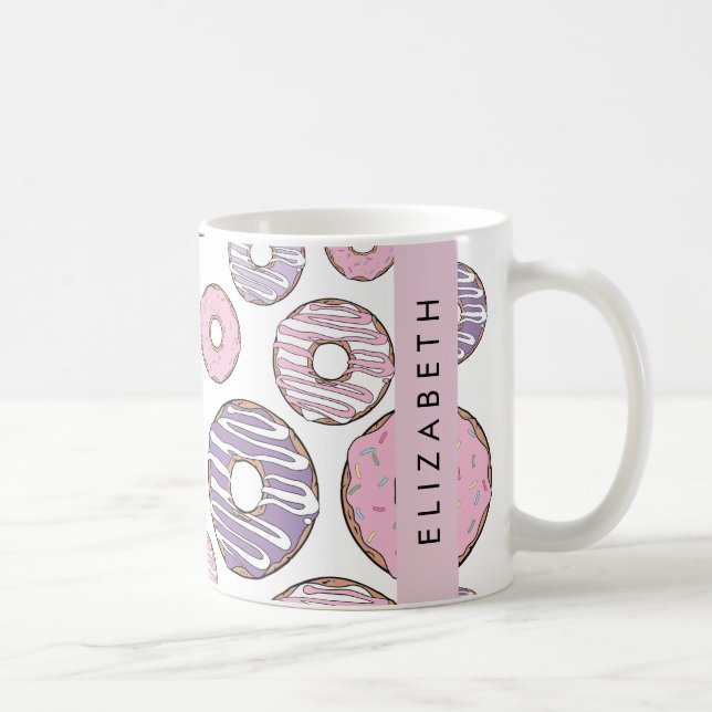 Pink Donuts, Purple Donuts, Sprinkles, Your Name Coffee Mug (Right)