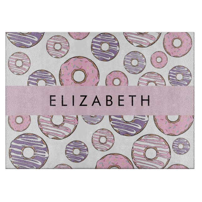 Pink Donuts, Purple Donuts, Sprinkles, Your Name Cutting Board (Front)