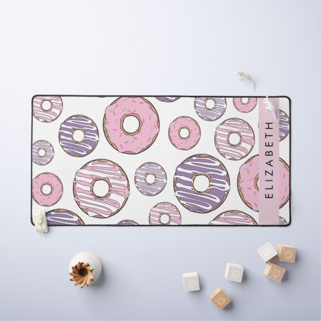Pink Donuts, Purple Donuts, Sprinkles, Your Name Desk Mat (Kids Table)