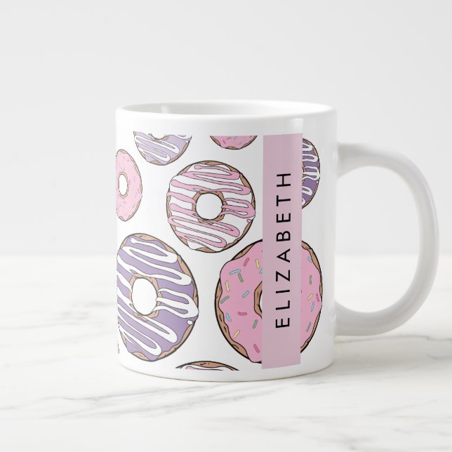 Pink Donuts, Purple Donuts, Sprinkles, Your Name Giant Coffee Mug (Right)