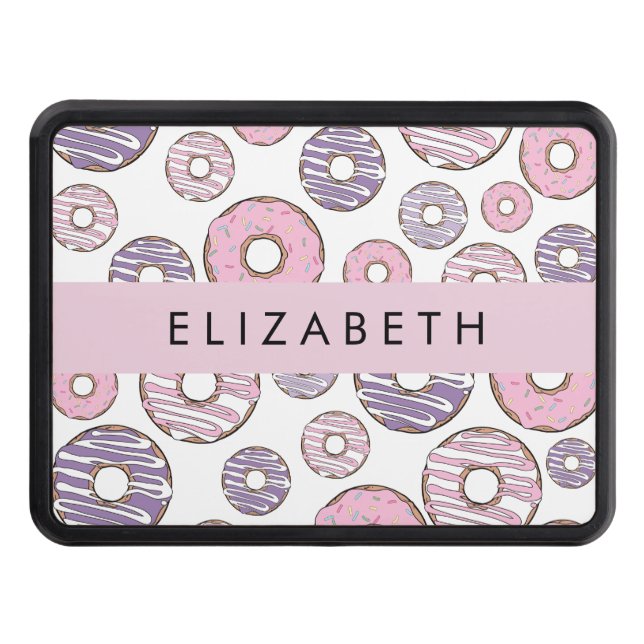 Pink Donuts, Purple Donuts, Sprinkles, Your Name Hitch Cover (Front)