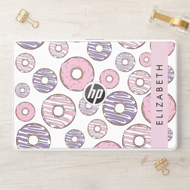 Pink Donuts, Purple Donuts, Sprinkles, Your Name HP Laptop Skin (Desk)