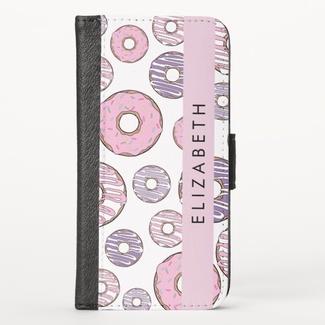 Pink Donuts, Purple Donuts, Sprinkles, Your Name iPhone Wallet Case (Front)
