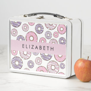 Pink Donuts, Purple Donuts, Sprinkles, Your Name Metal Lunch Box