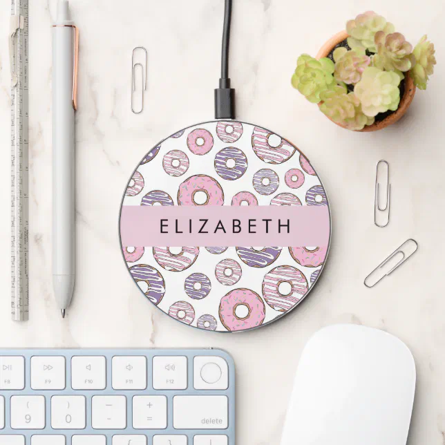 Pink Donuts, Purple Donuts, Sprinkles, Your Name Wireless Charger | Zazzle