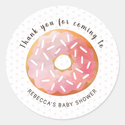 Pink Donuts Sprinkle Baby Shower Thank You Favor Classic Round Sticker