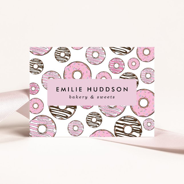 Pink Donuts, White Donuts, Cake Shop, Pastry Shop Business Card (Creator Uploaded)