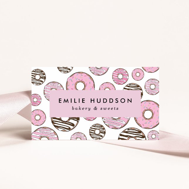 Pink Donuts, White Donuts, Cake Shop, Pastry Shop Business Card (Creator Uploaded)
