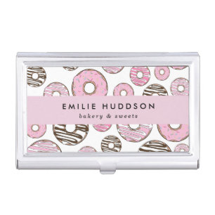 Pink Donuts, White Donuts, Cake Shop, Pastry Shop Business Card Case