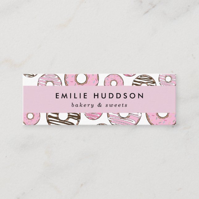 Pink Donuts, White Donuts, Cake Shop, Pastry Shop Mini Business Card (Front)