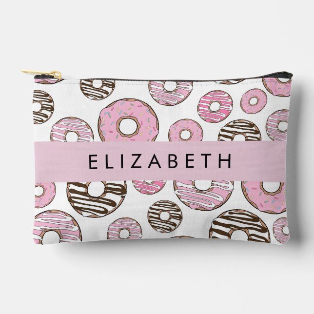 Pink Donuts, White Donuts, Sprinkles, Your Name Accessory Pouch (Front)