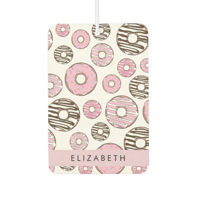Pink Donuts, White Donuts, Sprinkles, Your Name Air Freshener (Front)