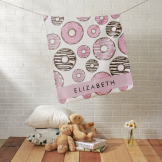 Pink Donuts, White Donuts, Sprinkles, Your Name Baby Blanket