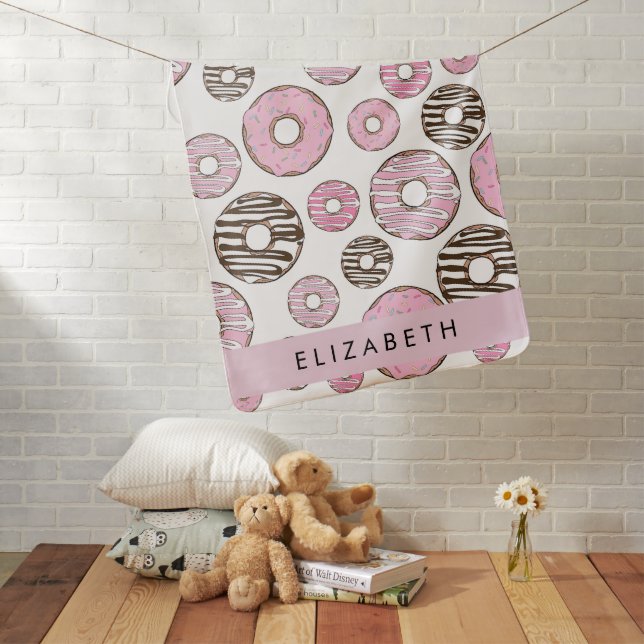 Pink Donuts, White Donuts, Sprinkles, Your Name Baby Blanket (In Situ)