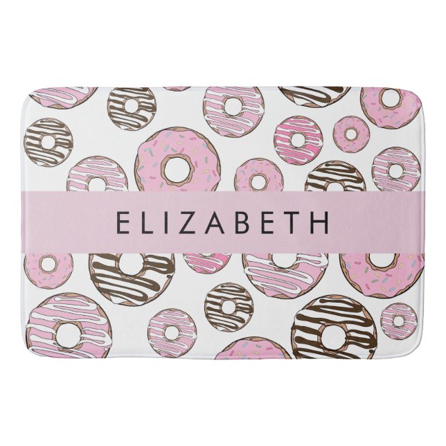 Pink Donuts, White Donuts, Sprinkles, Your Name Bath Mat (Front)