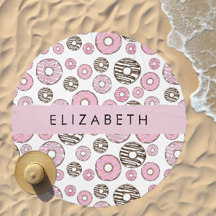 Pink Donuts, White Donuts, Sprinkles, Your Name Beach Towel