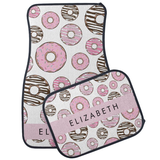 Pink Donuts, White Donuts, Sprinkles, Your Name Car Floor Mat (Set)