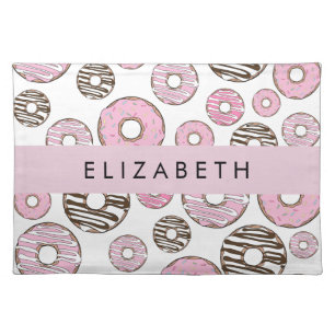 Pink Donuts, White Donuts, Sprinkles, Your Name Cloth Placemat