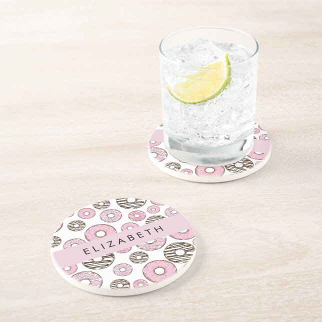 Pink Donuts, White Donuts, Sprinkles, Your Name Coaster (Side)