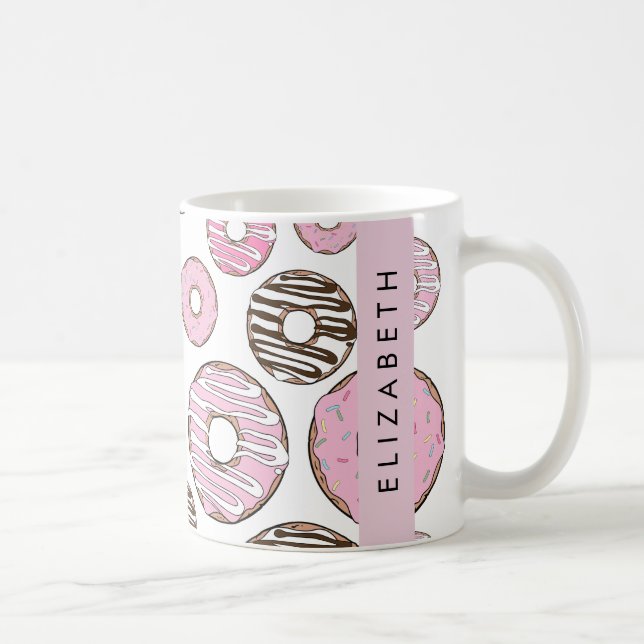 Pink Donuts, White Donuts, Sprinkles, Your Name Coffee Mug (Right)
