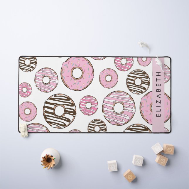 Pink Donuts, White Donuts, Sprinkles, Your Name Desk Mat (Kids Table)