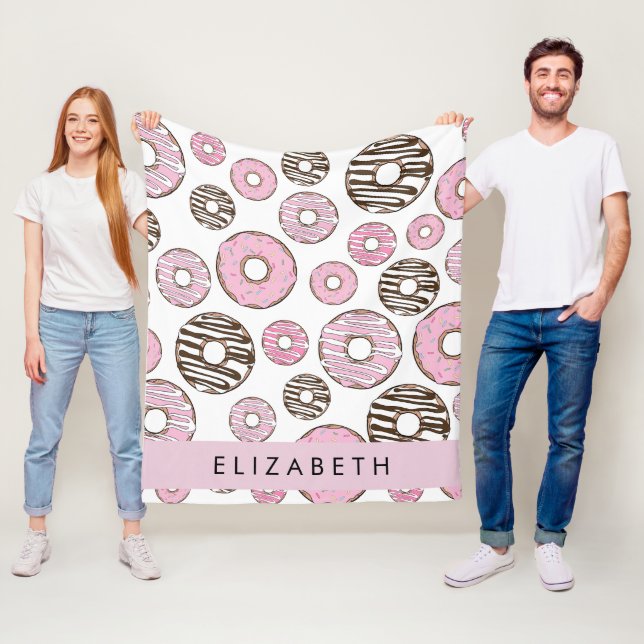 Pink Donuts, White Donuts, Sprinkles, Your Name Fleece Blanket (In Situ)