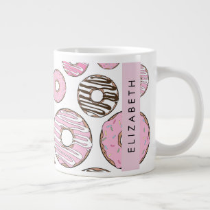 Pink Donuts, White Donuts, Sprinkles, Your Name Giant Coffee Mug