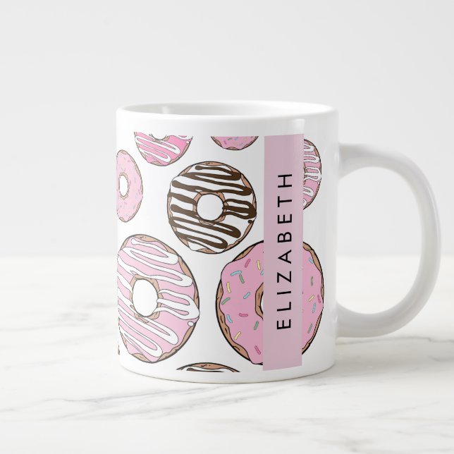 Pink Donuts, White Donuts, Sprinkles, Your Name Giant Coffee Mug (Right)