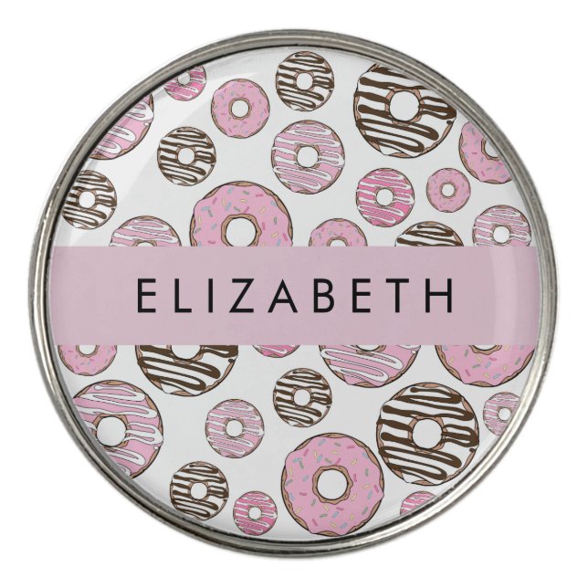 Pink Donuts, White Donuts, Sprinkles, Your Name Golf Ball Marker (Front)