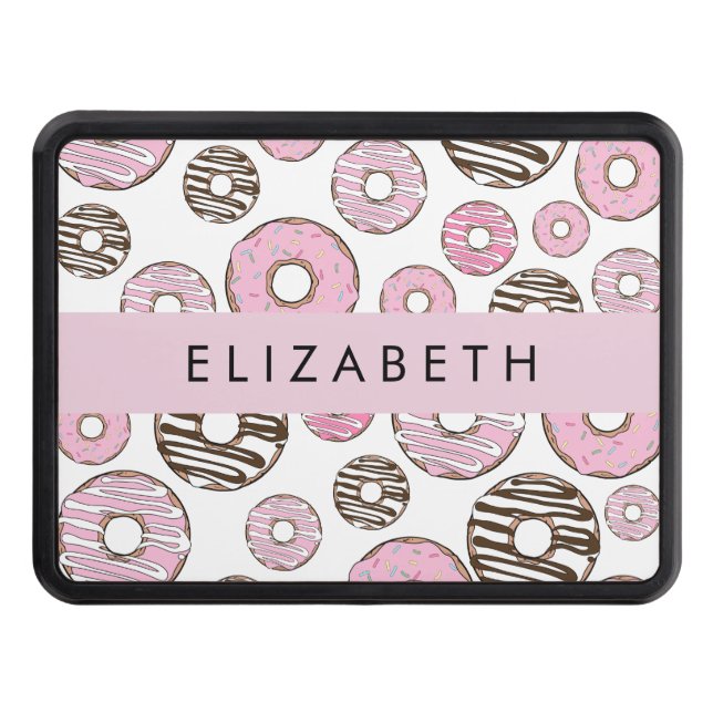 Pink Donuts, White Donuts, Sprinkles, Your Name Hitch Cover (Front)