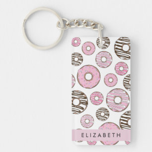 Pink Donuts, White Donuts, Sprinkles, Your Name Keychain