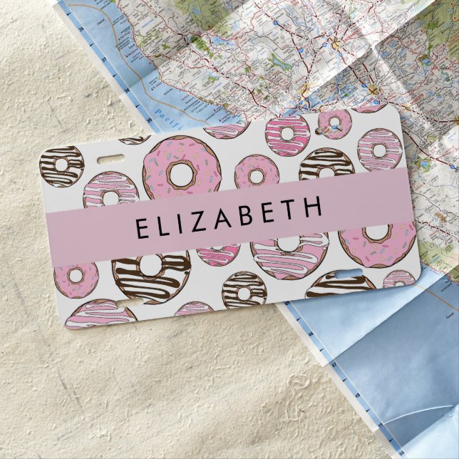 Pink Donuts, White Donuts, Sprinkles, Your Name License Plate (In Situ)
