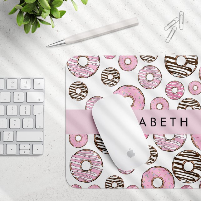 Pink Donuts, White Donuts, Sprinkles, Your Name Mouse Pad (Creator Uploaded)