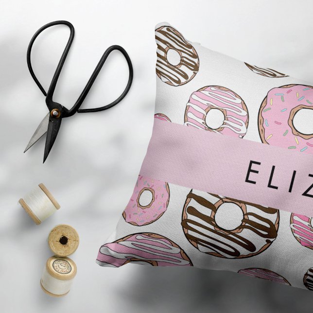 Pink Donuts, White Donuts, Sprinkles, Your Name Pillow Case (Creator Uploaded)