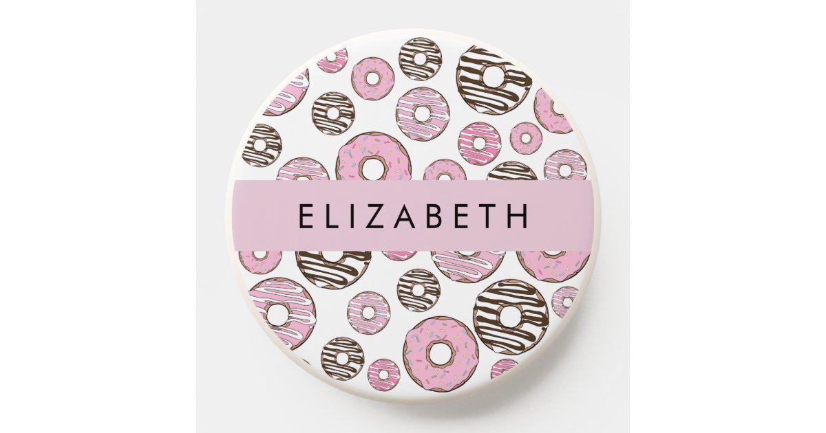 Pink Donuts, White Donuts, Sprinkles, Your Name PopSocket | Zazzle